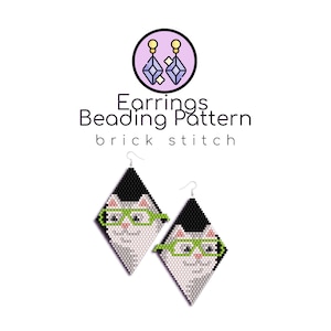 Light Grey Smart Cat Beaded Earrings Pattern | Brick Stitch Pattern with Word Chart |
