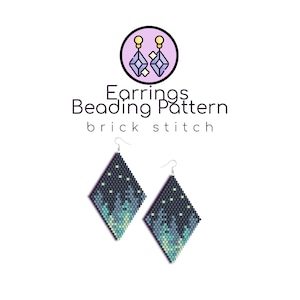 May include: A beading pattern for earrings featuring a dark blue, green, and white design with a brick stitch technique. The pattern is called "Earrings Beading Pattern brick stitch".
