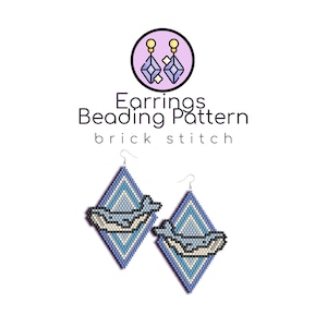 May include: A beading pattern for earrings featuring a whale design in blue, white, and light blue colors. The pattern is for brick stitch and includes instructions for making the earrings.