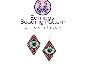 Eye Beaded Earrings Pattern | Brick Stitch Pattern with Word Chart |
