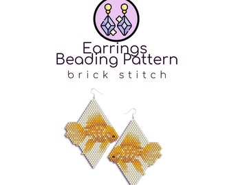 Gold Fish Beaded Earrings Pattern | Brick Stitch Pattern with Word Chart |