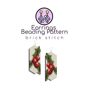 Patrón de aretes con cuentas de bayas navideñas / Patrón de puntada de ladrillo con tabla de palabras /