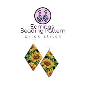 Sunflowers on Black Beaded Earrings Pattern | Brick Stitch Pattern with Word Chart |