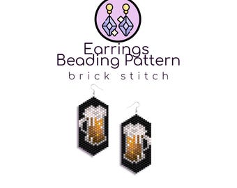 Beer Beaded Earrings Pattern | Brick Stitch Pattern with Word Chart |