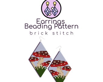 Fly Amanita Beaded Earrings Pattern | Brick Stitch Pattern with Word Chart |