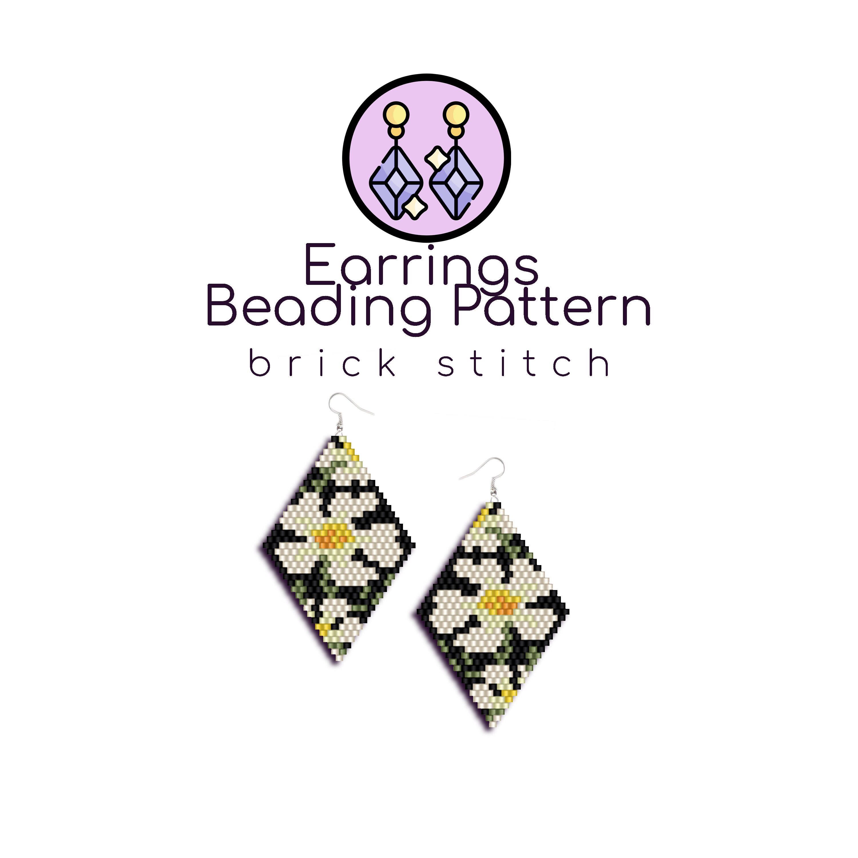 Daisy Beaded Earrings Pattern | Brick Stitch Pattern With