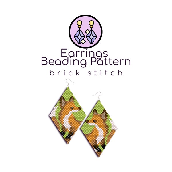 Fox Beaded Earrings Pattern | Brick Stitch Pattern with Word Chart |