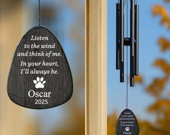 Handmade Outdoor Wind Chime Personalized Dog Cat Name Dog Cat Loss Gift Custom Engraved Metal Chimes  Garden Patio Porch Decoration
