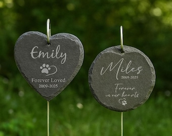 Custom Pet Memorial Garden Stone–Handcrafted Engraved Slate Plaque–Comforting Gift for Pet Loss–Weatherproof  Grave Marker for Dog or Cat