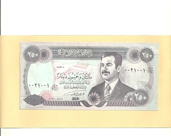 Le billet de 250 dinars avec l’effigie de Saddam Hussein est un objet historique Neuf (n'a pas circulé) année de mise en circulation 2002