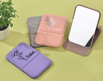 Miroir compact personnalisé, cadeaux pour demande de demoiselle d'honneur et anniversaire d'une meilleure amie, cadeau personnalisé pour femme, miroir de poche fleur de naissance pour elle