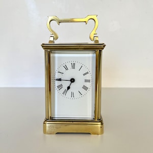 Antique Heavy Brass Corniche Carriage Clock, with key