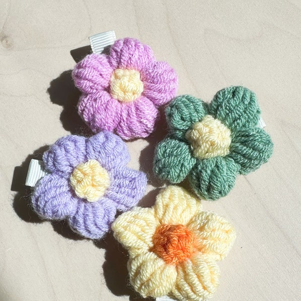 Handmade Flower Baby Hair Clips | Daisy Floral Crochet Clip | Knitted Hair Pin | Baby Girl Gift