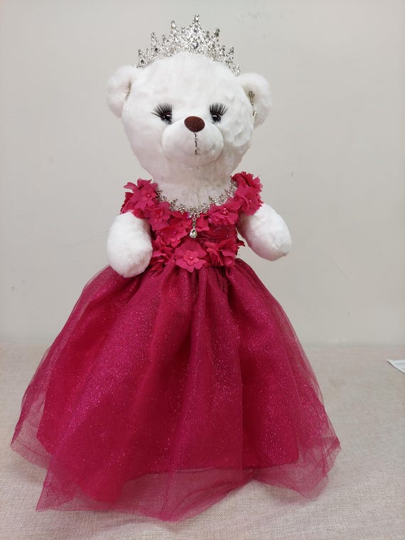 pink bear dresses Quinceanera Last Doll Rose Gold Shinning Teddy Bear