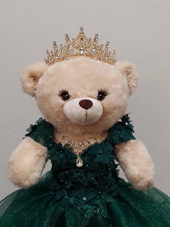dancing bear green dress Teddy with eyelashes ( body only) Ostrich Feather
