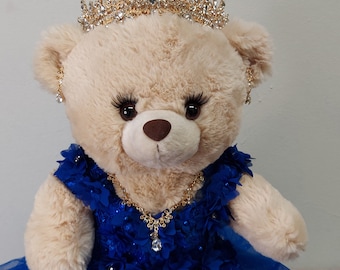 Quinceanera/ Sweet 16 Teddy Bear.                    Royal blue color dress.      (Please ask for available teddy bear style.)