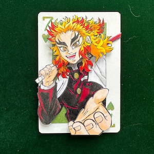 Tarjeta 3D con arte original: Kyojuro Rengoku, Demon Slayer, Anime