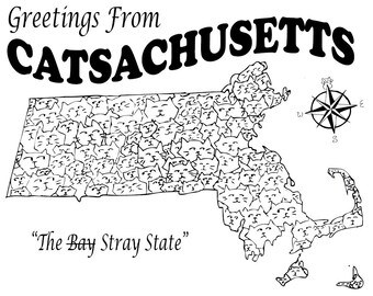 Catsachusetts Postcard - Massachusetts Souvenir Postcard