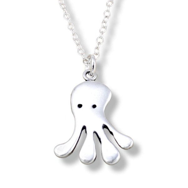 Octopus Charm Necklace - Sterling Silver Octopus Pendant on Adjustable Chain