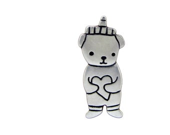 Sterling Silver Honey Bear Charm Necklace - Honey Bear Pendant on Adjustable Sterling Chain