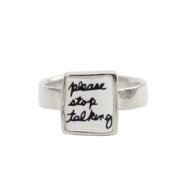 Please Stop Talking Ring - Sterling Silver and Vitreous Enamel Introvert Ring