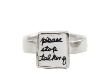 Please Stop Talking Ring - Sterling Silver and Vitreous Enamel Introvert Ring