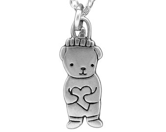 Honey Bear Charm Necklace - Sterling Silver Bear Pendant or Charm on Adjustable Sterling Chain