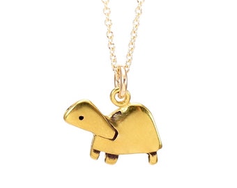 Tiny Gold Turtle Necklace - Gold Plated Sterling Silver Tortoise Pendant - Tiny Golden Turtle Charm on Gold Fill Chain