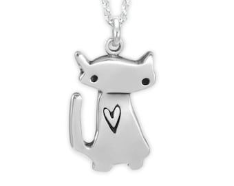 Space Kitty Charm Necklace Sterling Silver Cat Pendant or Charm