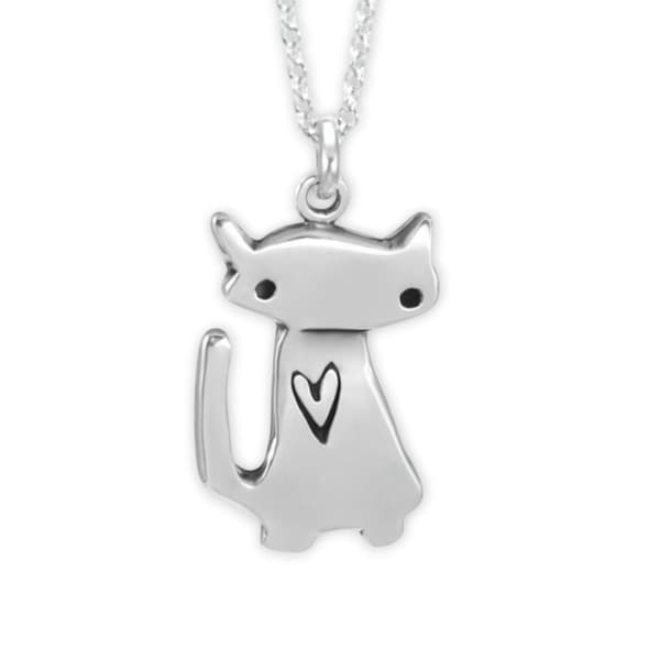 Space Kitty Charm Necklace - Sterling Silver Cat Pendant or Charm on Adjustable Chain