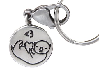 Sterling Silver Texting Otter Keychain - Handmade Sea Otter Keyring