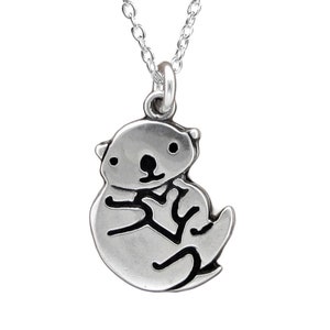 Otter Necklace - Sterling Silver Sea Otter Pendant or Charm - Otter Charm on Adjustable Sterling Chain