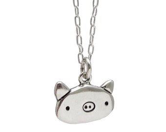 Little Pig Necklace - Sterling Silver Pig Pendant or Charm on Adjustable Sterling Chain