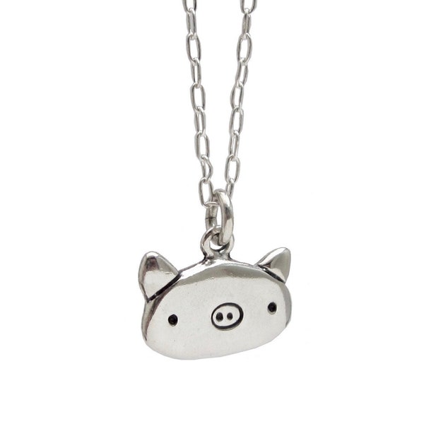 Little Pig Necklace - Sterling Silver Pig Pendant or Charm on Adjustable Sterling Chain