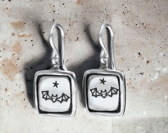 Sterling Silver Bat Charm Dangle Earrings - Bat Jewelry - Bat Gift for Her