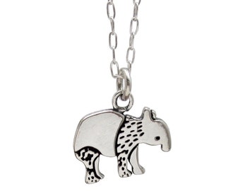 Sterling Silver Tapir Necklace - Cute Tapir Pendant - Tapir Charm on Adjustable Sterling Chain