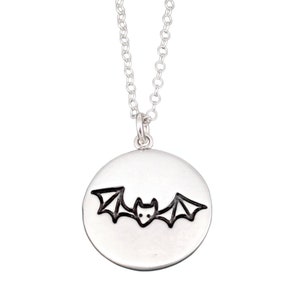 Bat Necklace Fly by Night Necklace Reversible Sterling Silver Bat Pendant on Adjustable Chain Bat Charm image 1