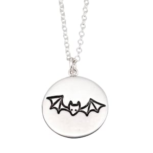 Reversible Sterling Silver Bat Necklace - Adjustable Chain