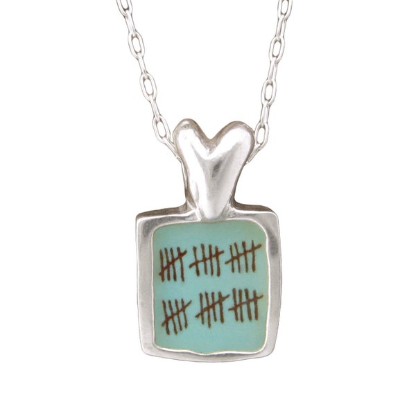 Anniversary Tally Mark Necklace - Sterling Silver And Enamel Heart Pendant on Adjustable Sterling Chain - Count the Years