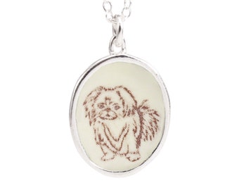 Pekingese Dog Necklace - Sterling Silver and Enamel Dog Breed Pendant on Adjustable Sterling Chain - Pomeranian Papillon Lhasa Apso Maltese