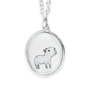 Capybara Necklace - Pendant on Adjustable Chain made with Sterling Silver and Vitreous Enamel