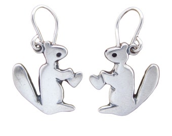 Squirrel Earrings with Hearts - Sterling Silver Squirrel Earrings