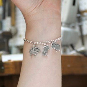 Capybara Charm Bracelet - Sterling Silver Bracelet Chain with Three Capybara Charms