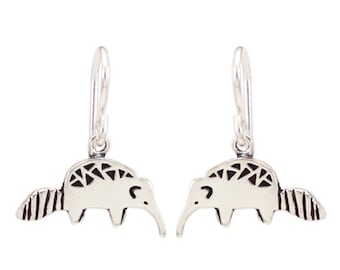 Tiny Anteater Earrings - Sterling Silver Ant Eater Charm Earrings