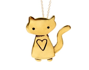 Gold Plated Sterling Silver Cat Necklace: Handmade Kitty Charm
