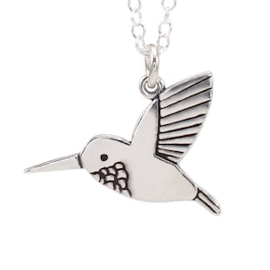 Sterling Silver Hummingbird Charm Necklace - Hummingbird Pendant or Charm on Adjustable Sterling Chain