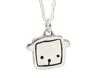 Sterling Silver Bear Charm Necklace - Cartoon Bear Charm on Adjustable Chain