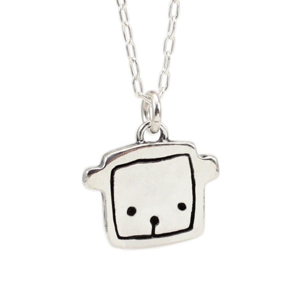 Sterling Silver Bear Charm Necklace - Cartoon Bear Charm on Adjustable Chain