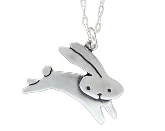 Sterling Silver Rabbit Necklace: Handmade Bunny Pendant, Adjustable Chain