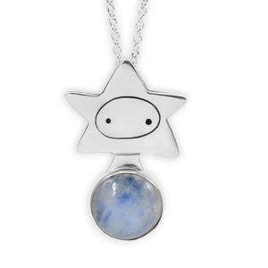 Sterling Silver Star Girl Necklace: Rainbow Moonstone Charm, Adjustable Chain